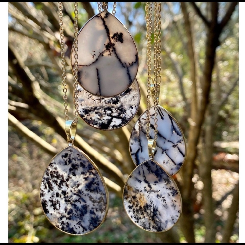 Black & White Moss Agate Pendant Necklace